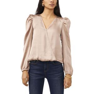 Sam Jess Womens Surplice Long Sleeve Puff Shoulder Top